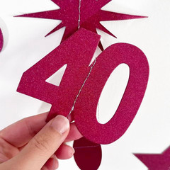 Burgundy 40Th Birthday Decorations Number 40 Circle Dot Star Garland Glitter Str