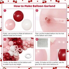 Pink and Red Balloon Arch Kit, Double Stuffed Dark Red White Pink Balloons an…