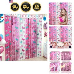 Birthday Party Decorations Tinsel Foil Fringe Curtains Cartoon Cat Theme Pink…
