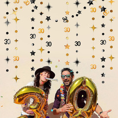 Black Gold 30Th Birthday Decorations Number 30 Circle Dot Twinkle Star Garland M