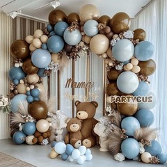 Dusty Blue Brown Balloon Arch Kit Double Pastel Baby Blue Dark Brown Tan Coff…