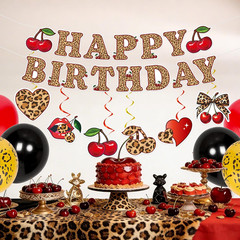 Cheetah Cherry Birthday Party Set – 16 Pcs Leopard Print Decor for Girls