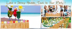4 Pack Thickened Grass Table Skirt Natural with Hibiscus Flowers 400g Hawaiian