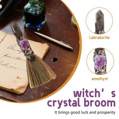 Witch Cinnamon Broom Natural Crystal Magic Sweeper Rose Quartz Tower Broom DIY