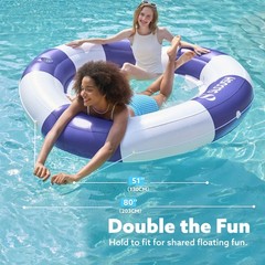 Inflatable Pool Lounger Float with Mesh, 80″ x 80″ Tanning Pool Floats, Doubl…