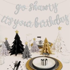 BEISHIDA Go Shawty It’s Your Birthday Banner NO DIY Hip Hop Theme Silver
