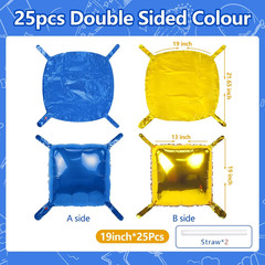 25PCS Blue Gold Square Foil Balloons Wall Backdrop Double Sided Deep Blue Gold B
