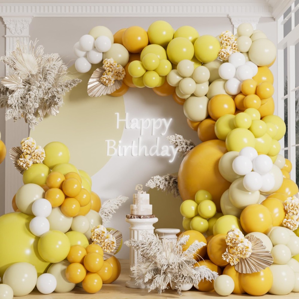 AULE Yellow Balloon Arch Kit 155Pcs Mustard Yellow White Balloons