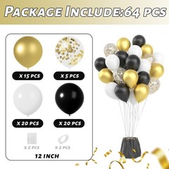 Black Gold Balloons – 12 Inch Metallic Gold Black White Confetti Balloons New…