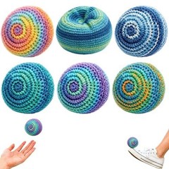 6 Piece Hand Knitted Footbags Set Soft Cotton Material for Indoor Outdoor Play