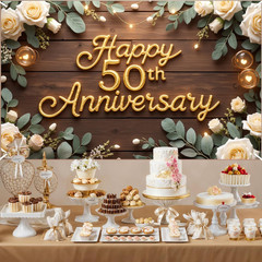Happy 50Th Anniversary Decorations Banner, 50Th Wedding Anniversary Party Decora