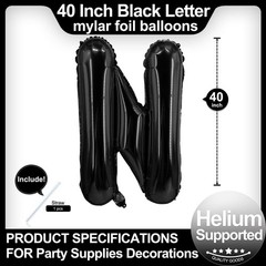 40 Inch Black Letter N Balloons, DIY Phrase Foil Alphabet Letter N Balloons D…