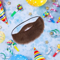 Brown Fake Mustache, Men’s Fake Beard with Elastic Band, Facial Hair Fake Mou…