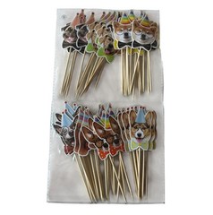 Dog Theme Birthday Party Decor Set Cupcake Toppers, Foil Fringe Curtain, Banner