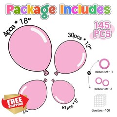 145pc Pastel Pink Balloon Arch Kit, Various Sizes for Party Decor