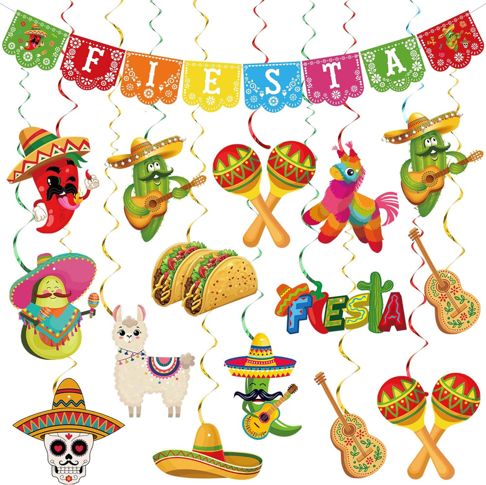 25 PCS Mexican Fiesta Party Decorations Mexico Fiesta Banner Cinco De Mayo Hangi