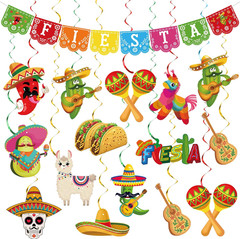 25 PCS Mexican Fiesta Party Decorations Mexico Fiesta Banner Cinco De Mayo Hangi