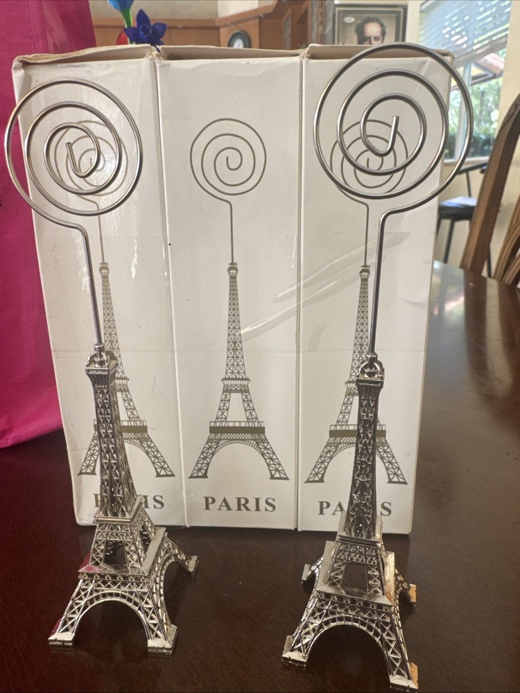Eiffel Tower Memo, Card, Paper Photo Holder Stand for All Occasions (Silver)