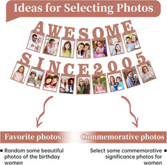 Pre-Strung Awesome since 2005 Photo Banner Birthday Decorations for Her Women- P