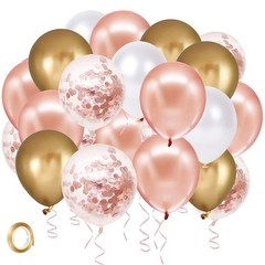 Rose Gold Confetti Latex Balloons, 60 Pack White Balloons 12 Inch with Gold R…