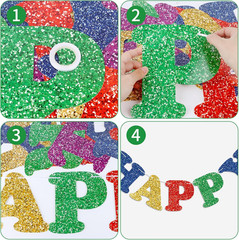 Glitter Colorful Happy Birthday Banner Birthday Party Decorations Sign Garland B