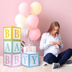 4 Pcs Baby Boxes with Letters for Baby Shower Party Rainbow Box Decor Candy