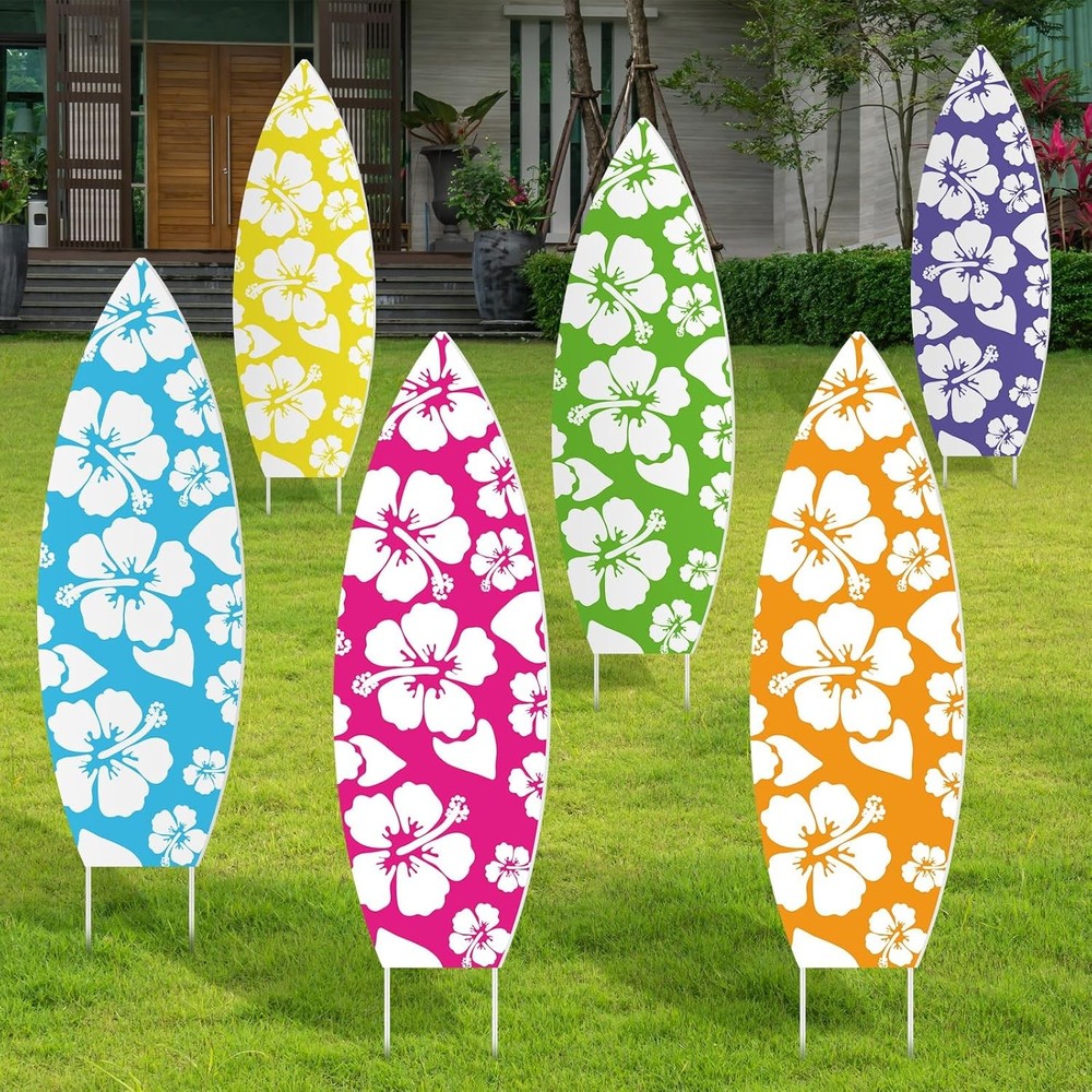 Surfboard Decorations 6 Pcs Yard Signs Luau Party Beach Summer Decorations