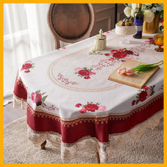 SUTAVIA Lace Embroidered Table Cloth Oval Farmhouse Table Cover Classic Antique