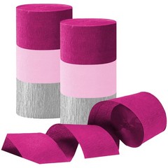 6 Rolls Rose Red Pink Silver Crepe Paper Party Streamers Decorations