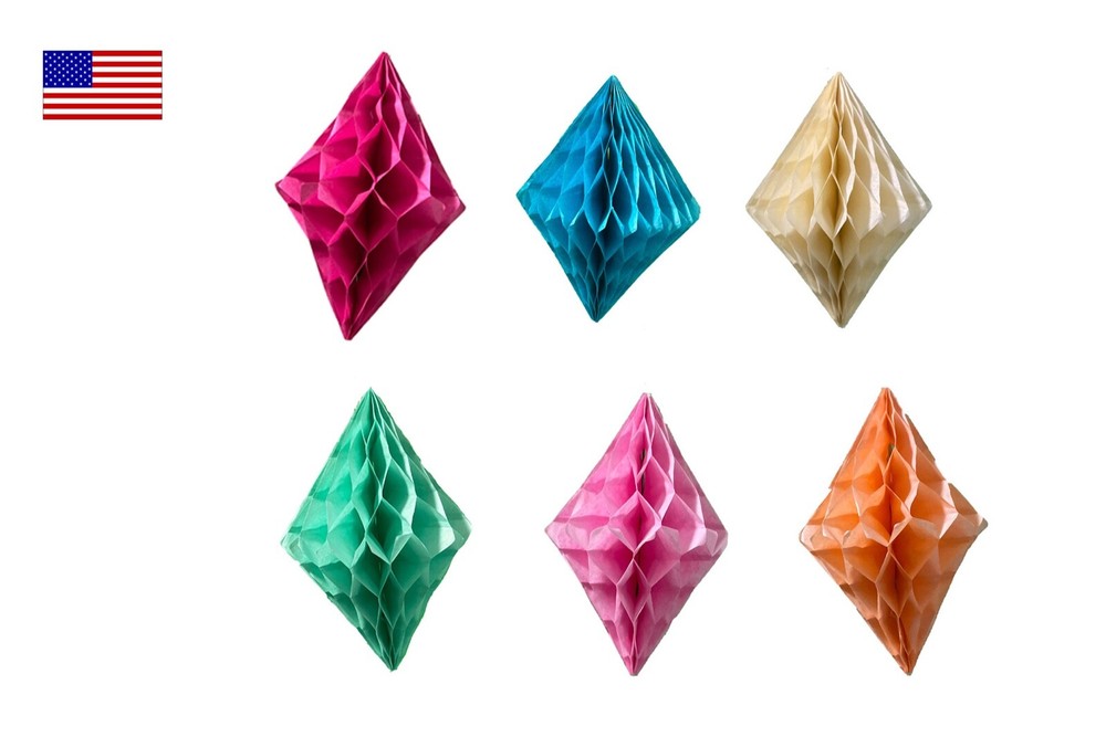 4 Inch Mini Tissue Paper Honeycomb Rhombus Shape Decorations (5 Pack)
