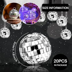 Assorted Mini Disco Balls – 20 Pcs Silver Reflective Ornaments for Celebrations