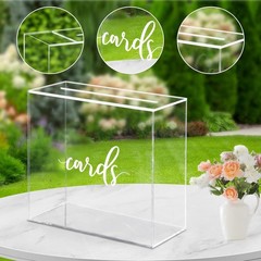 Hooqict Clear Acrylic Wedding Card Box with Slot 10 x 10 x 5.5 inch,