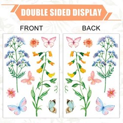 9 Sheets Spring Summer Wildflower Window Clings Floral Butterfly Window Stickers