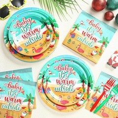 Christmas Warm Outside Beach Disposable Tableware Set (Plates, Napkins, Forks)