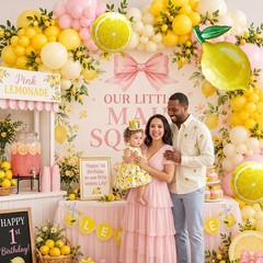 Lemonade Party Decorations Balloon Arch Kit with Lemon Banner, Pink Yellow Le…