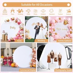 Gallety 7.2FT White Round Backdrop Cover with Size Adjuster & 4 Metal Clips,