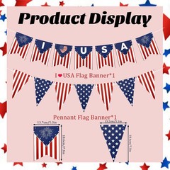 Independence Day Bunting Banner 1 Pack Red White Blue Triangle Flag Garland P…