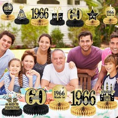 Elegant 60th Birthday Table Decorations – 9PCS Vintage Honeycomb Centerpieces