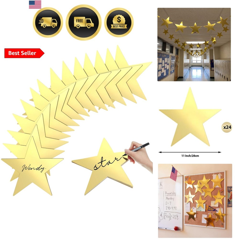 24 Pieces 11 Inch Large Gold Stars Cutouts Gold Stars Decoration Double Print…