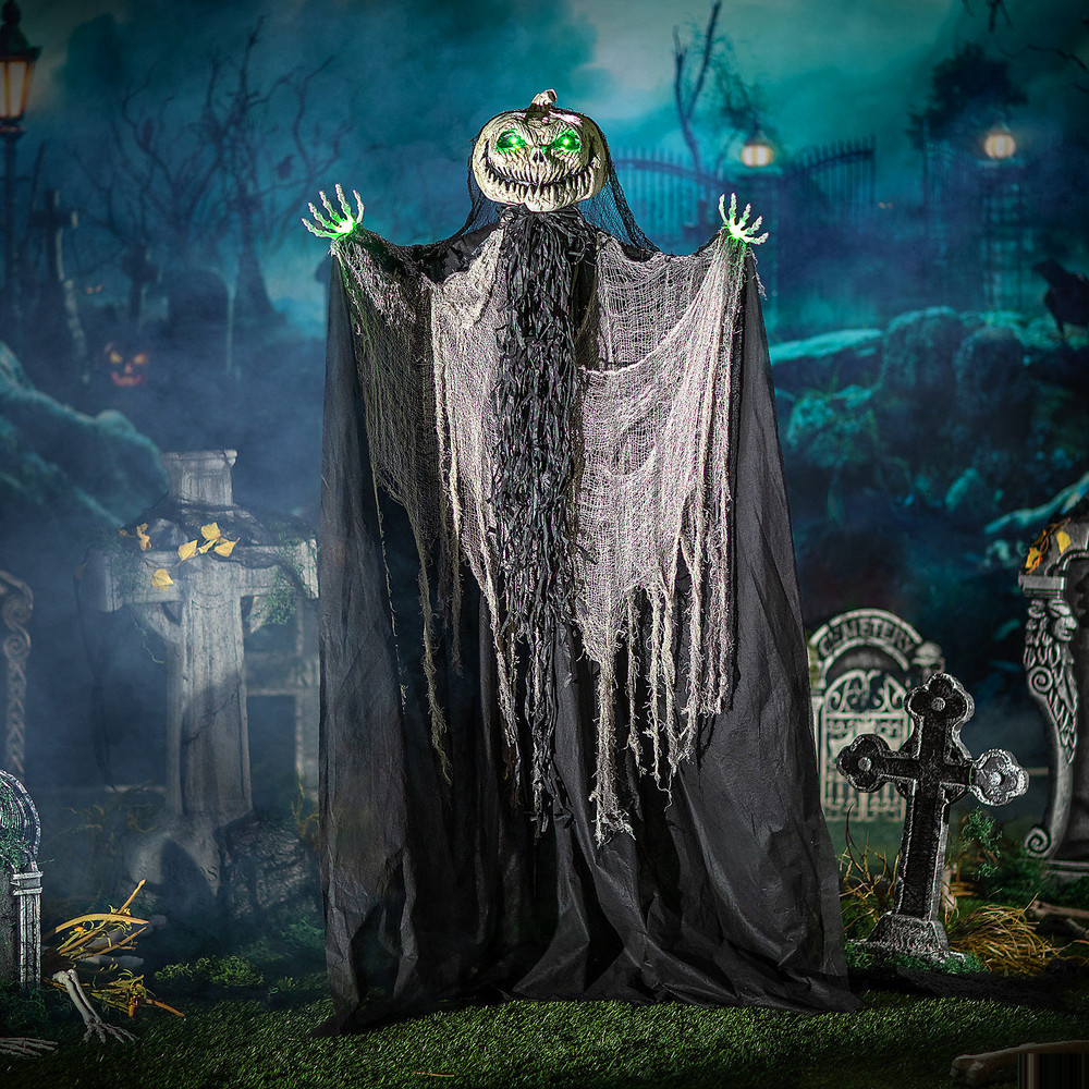 Green Light-Up Standing Pumpkin Man Halloween Decoration 66″ – Morris Costumes