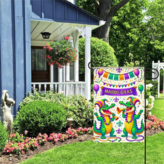 1PC 2D Flat 79X47 Inch Mardi Gras Party Banner with Cartoon Alligators Jester Ha