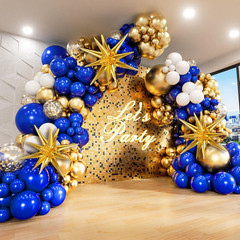 136Pcs Royal Blue and Gold Balloons Arch Garland Kit with Star Foil Balloons, 5
