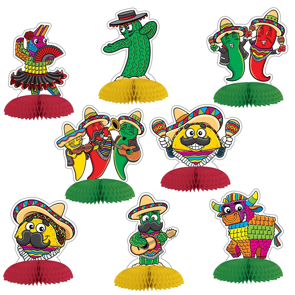 New Beistle 2-Sided Taco Pepper Fiesta 8 Pc Mini Centerpiece Party Decorations