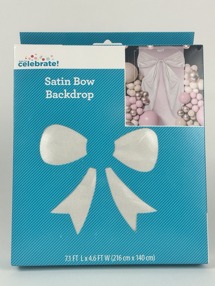 Way To Celebrate White Satin Bow Backdrop 7.1ft x 4.6ft Party Photo Decoration