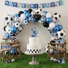 Soccer Balloons Set – 70Pcs 12 inch Black White Blue Silver Balloons with 18i…