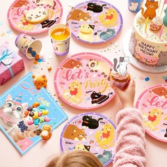 159Pcs Cat Party Decoration Kitty Birthday Balloon Cake Topper Tablecloth Banner