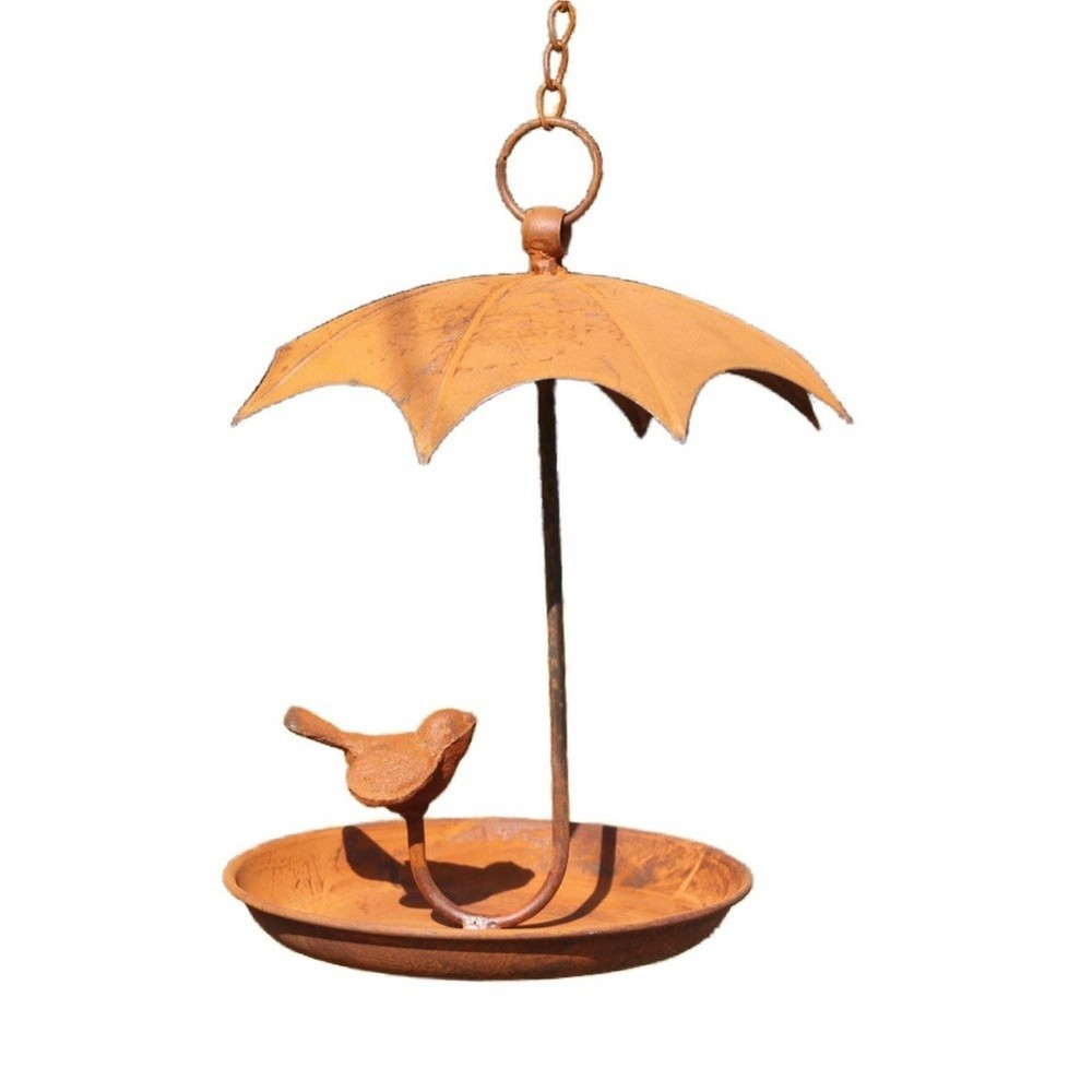 Metal Bird House Feeder Rust Finish Wall Mount for Garden Porch Backyard