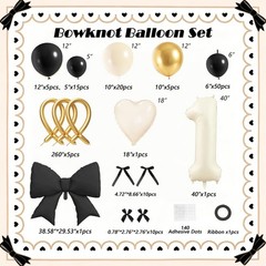 Black Bow 1st Decorations, White Sand Black Gold Balloons with Bow Heart Numb…