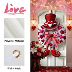 Valentine’s Day Gnome Heart Wreath Door Banner Polyester 35.4×70.9in Whimsica