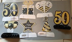 50th Birthday Gold Black Hanging Table Decorations Cake Toppers Set for Adults